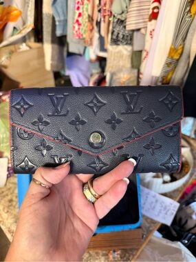 Louis Vuitton Navy Embossed Monogram Wallet with Red Edge